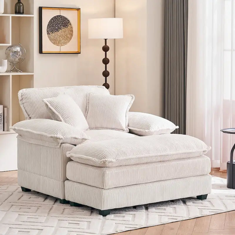 56.9 W Oversized Chair with Ottoman, Reading Chair for Bedroom, Lazy Sofa Bed, Modern Over Sized Single Recliner Couch