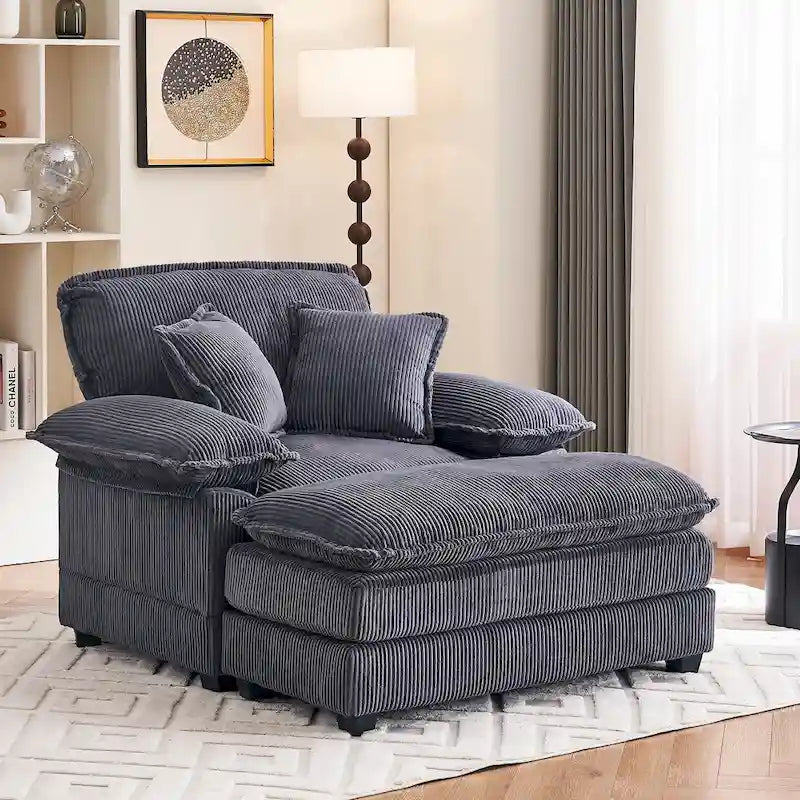 56.9 W Oversized Chair with Ottoman, Reading Chair for Bedroom, Lazy Sofa Bed, Modern Over Sized Single Recliner Couch