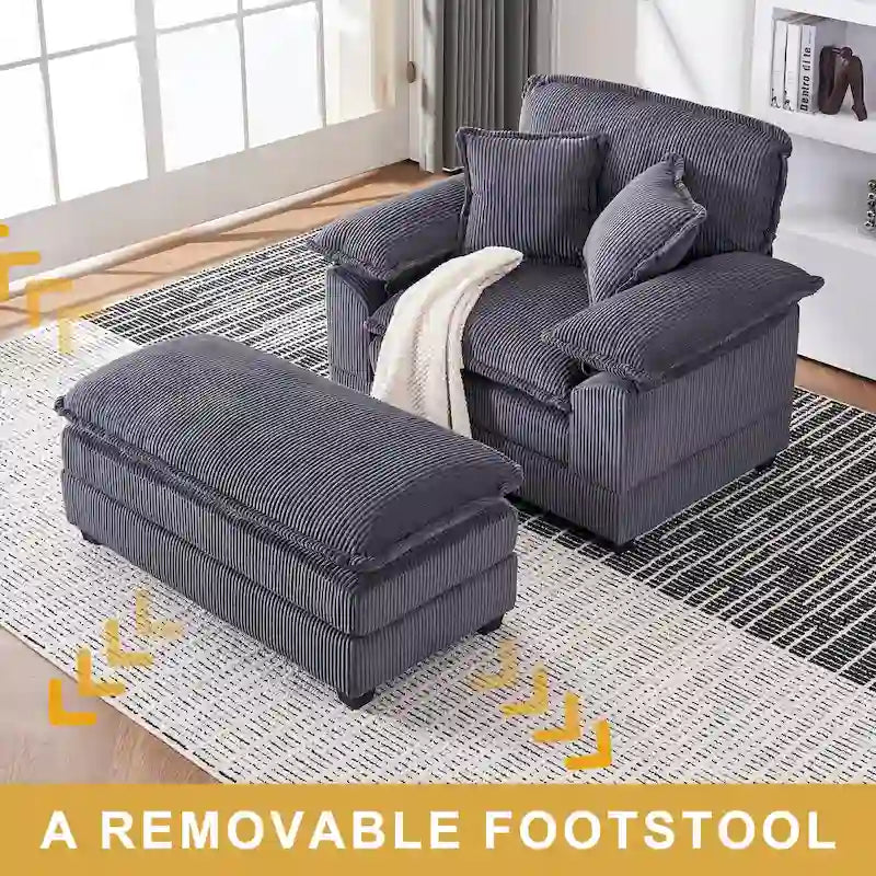 56.9 W Oversized Chair with Ottoman, Reading Chair for Bedroom, Lazy Sofa Bed, Modern Over Sized Single Recliner Couch