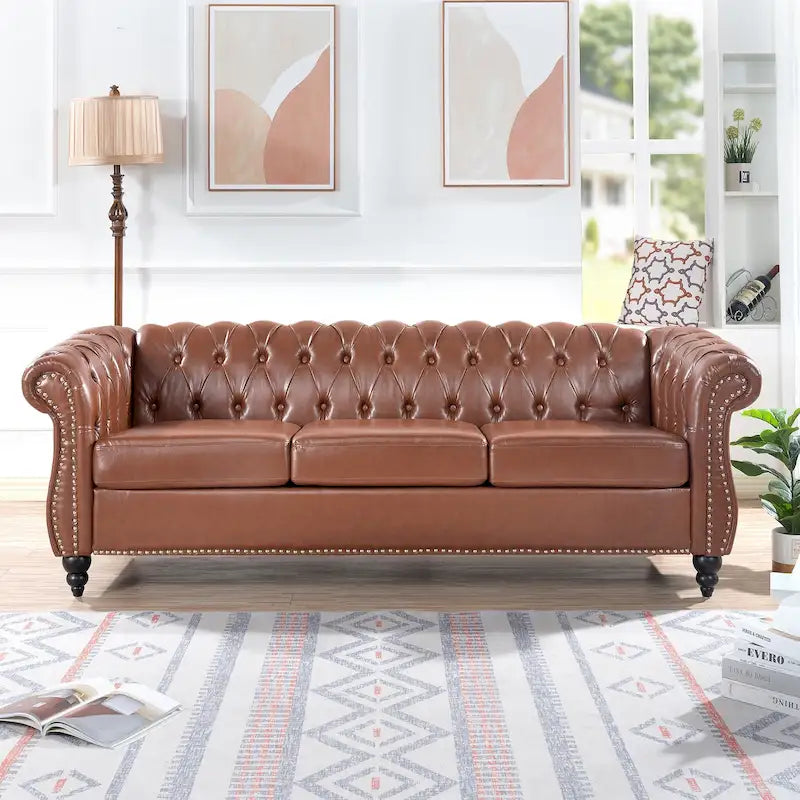 Naro moderne Chesterfield-bank met 3 zitplaatsen van 84 inch in mid-century-stijl, van Christopher Knight Home
