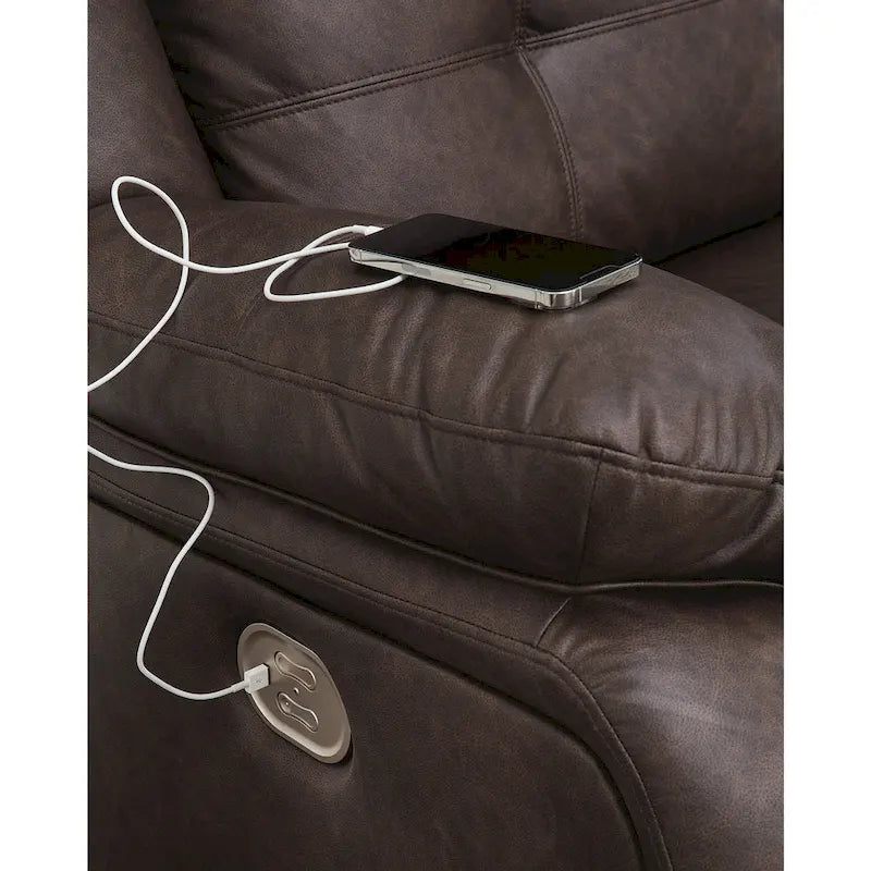 Divano sezionale reclinabile elettrico a 3 posti Signature Design by Ashley Punch Up Dark Brown - 112L x 39P x 41A