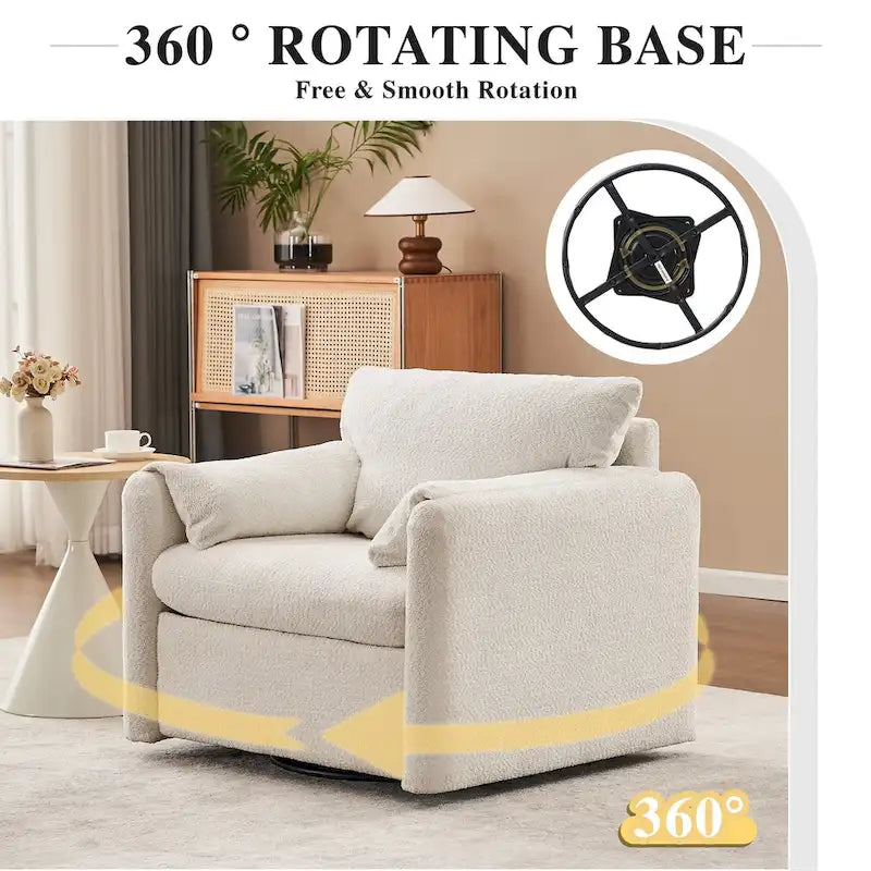 Poltrona Girevole da Salotto Monoposto - Poltrona Girevole a 360° con Tessuto Chenille e Cuscino ad Alta Resilienza