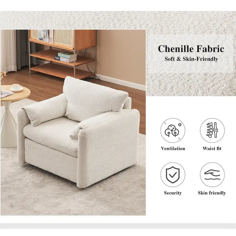 Poltrona Girevole da Salotto Monoposto - Poltrona Girevole a 360° con Tessuto Chenille e Cuscino ad Alta Resilienza