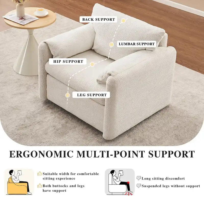 Poltrona Girevole da Salotto Monoposto - Poltrona Girevole a 360° con Tessuto Chenille e Cuscino ad Alta Resilienza