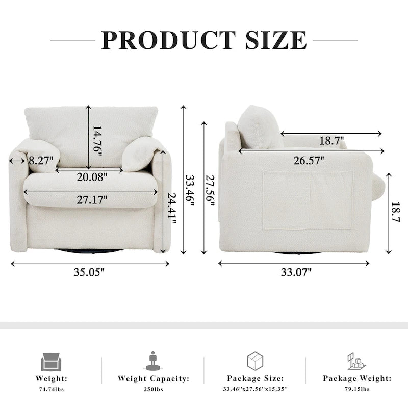 Poltrona Girevole da Salotto Monoposto - Poltrona Girevole a 360° con Tessuto Chenille e Cuscino ad Alta Resilienza
