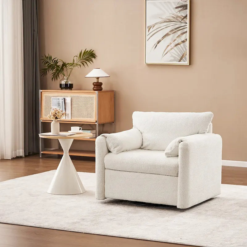 Poltrona Girevole da Salotto Monoposto - Poltrona Girevole a 360° con Tessuto Chenille e Cuscino ad Alta Resilienza