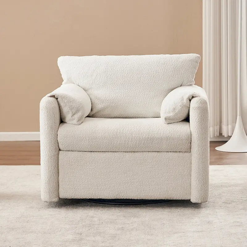 Poltrona Girevole da Salotto Monoposto - Poltrona Girevole a 360° con Tessuto Chenille e Cuscino ad Alta Resilienza