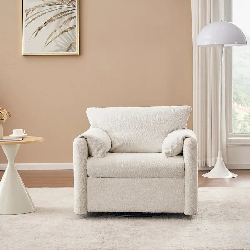 Poltrona Girevole da Salotto Monoposto - Poltrona Girevole a 360° con Tessuto Chenille e Cuscino ad Alta Resilienza