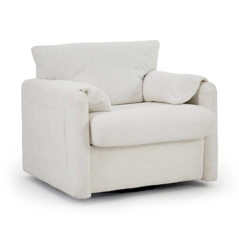 Poltrona Girevole da Salotto Monoposto - Poltrona Girevole a 360° con Tessuto Chenille e Cuscino ad Alta Resilienza