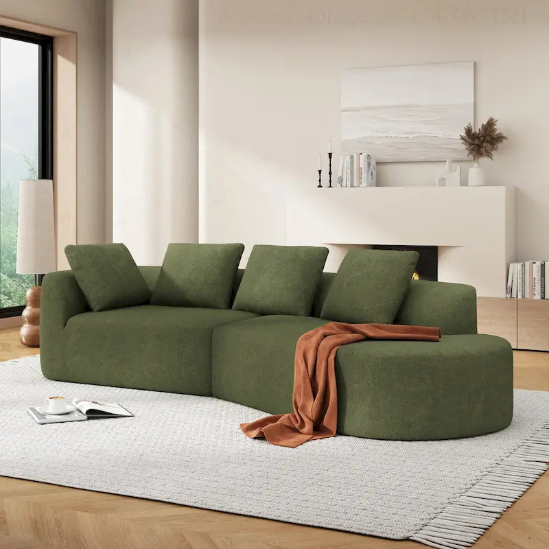Divano componibile moderno e curvo con rivestimento di alta qualità e sedute spaziose