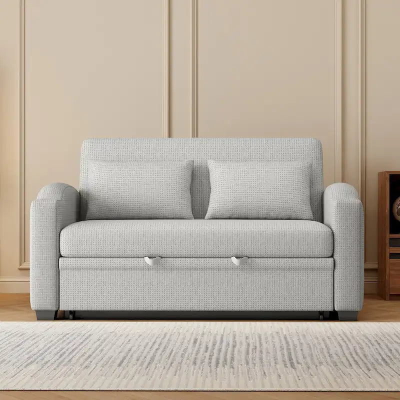 Chenille Convertible Loveseat Sofa Bed with Adjustable Backrest, USB Ports, and Cup Holders