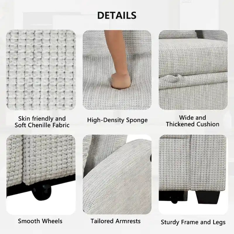 Chenille Convertible Loveseat Sofa Bed with Adjustable Backrest, USB Ports, and Cup Holders