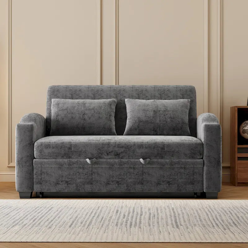 Chenille Convertible Loveseat Sofa Bed with Adjustable Backrest, USB Ports, and Cup Holders