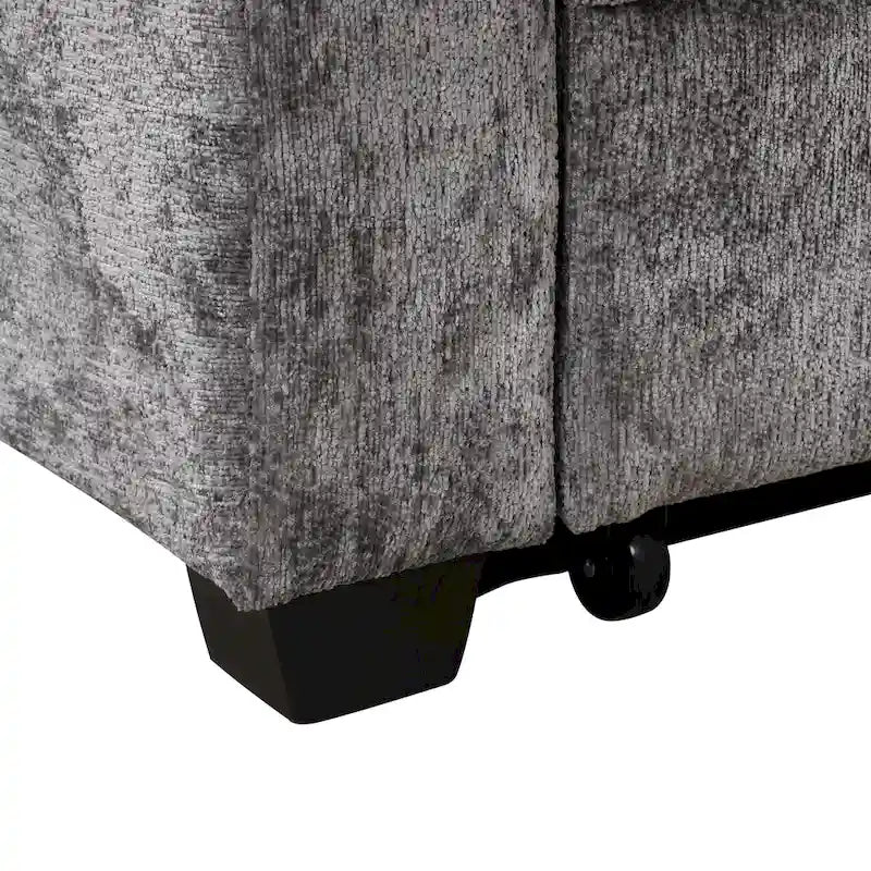 Chenille Convertible Loveseat Sofa Bed with Adjustable Backrest, USB Ports, and Cup Holders