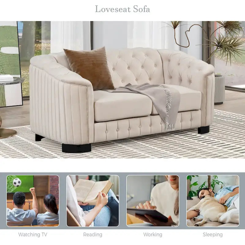 64.3 Velvet Upholstered Loveseat Sofa,Modern Loveseat Sofa with Thick Removable Seat Cushion,2-Person Loveseat Sofa Couch
