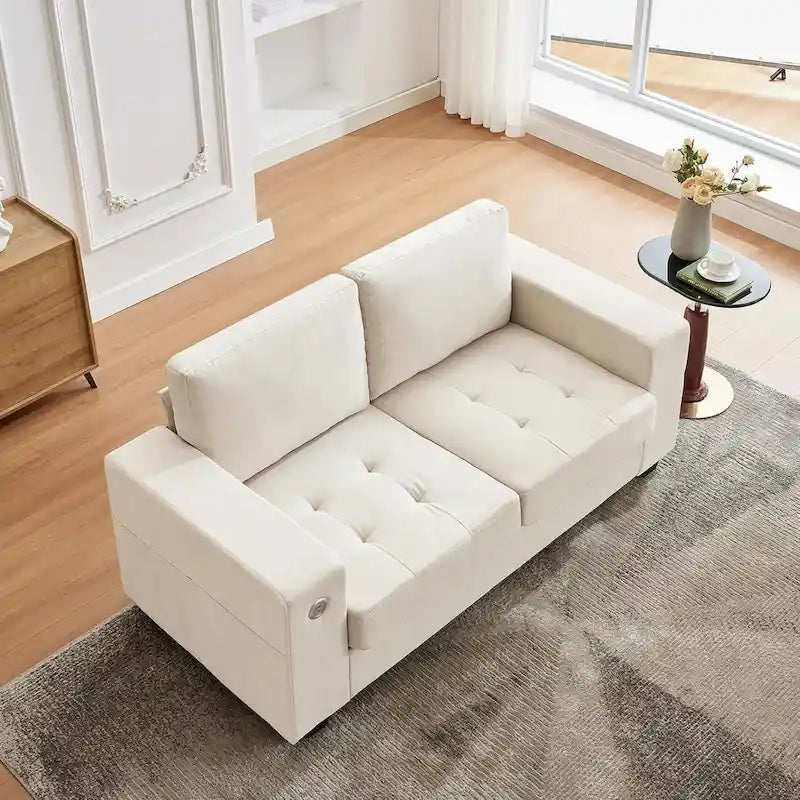 Divanetto a 2 posti in ciniglia da 70 cm con ricarica USB, componibile moderno con tasche portaoggetti e fodera rimovibile per soggiorno,