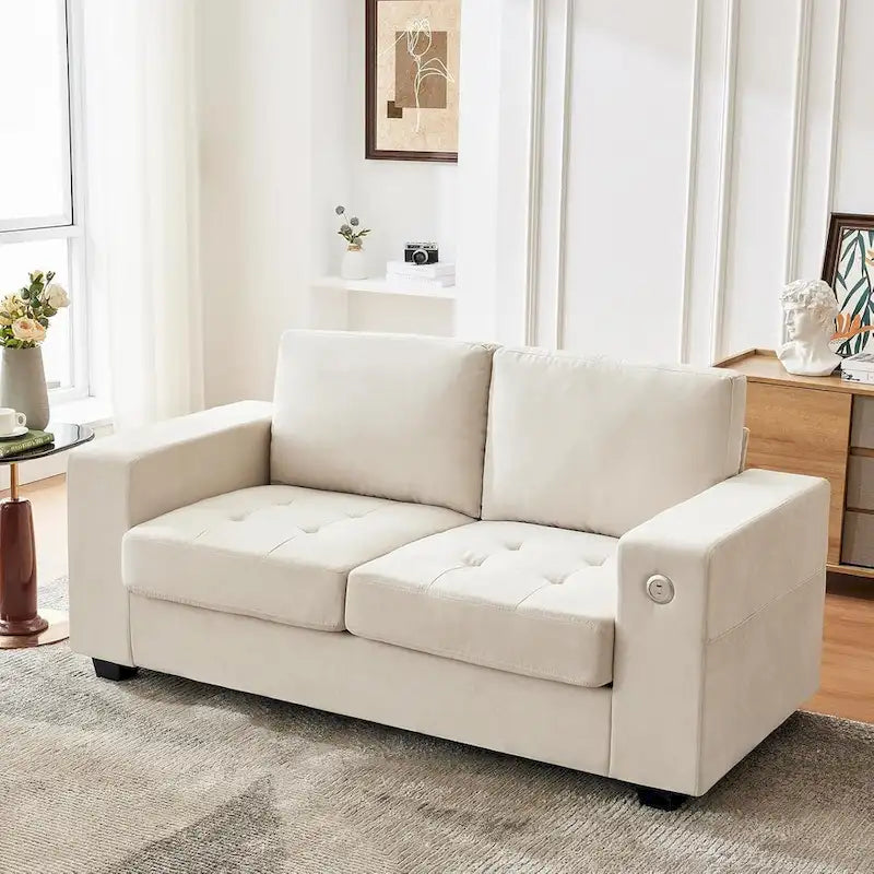 Divanetto a 2 posti in ciniglia da 70 cm con ricarica USB, componibile moderno con tasche portaoggetti e fodera rimovibile per soggiorno,