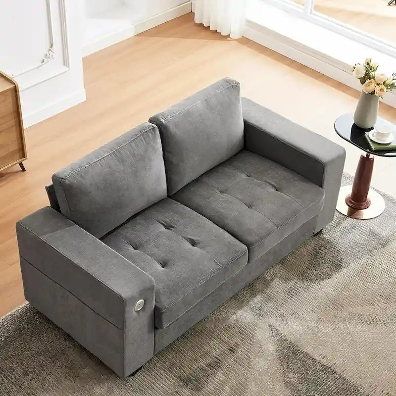 Divanetto a 2 posti in ciniglia da 70 cm con ricarica USB, componibile moderno con tasche portaoggetti e fodera rimovibile per soggiorno,