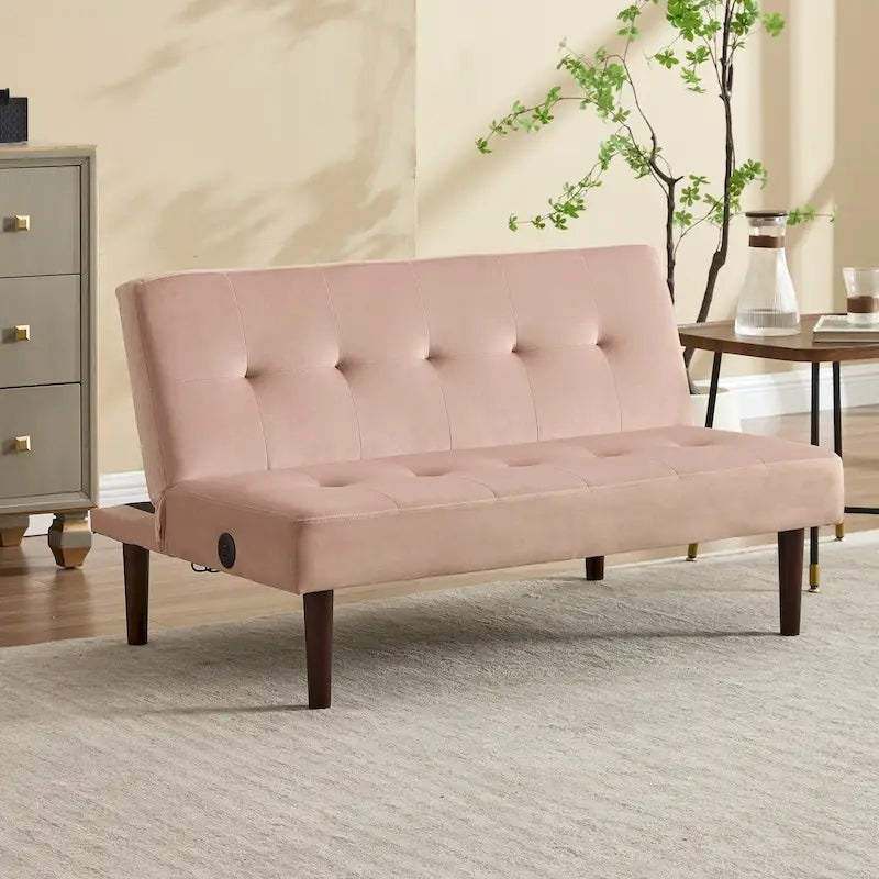 Mini Folding Futon Sofa Bed,45 Small Loveseat Couch with Adjustable Backrest & Charging Port, Modern Sleeper Recliner