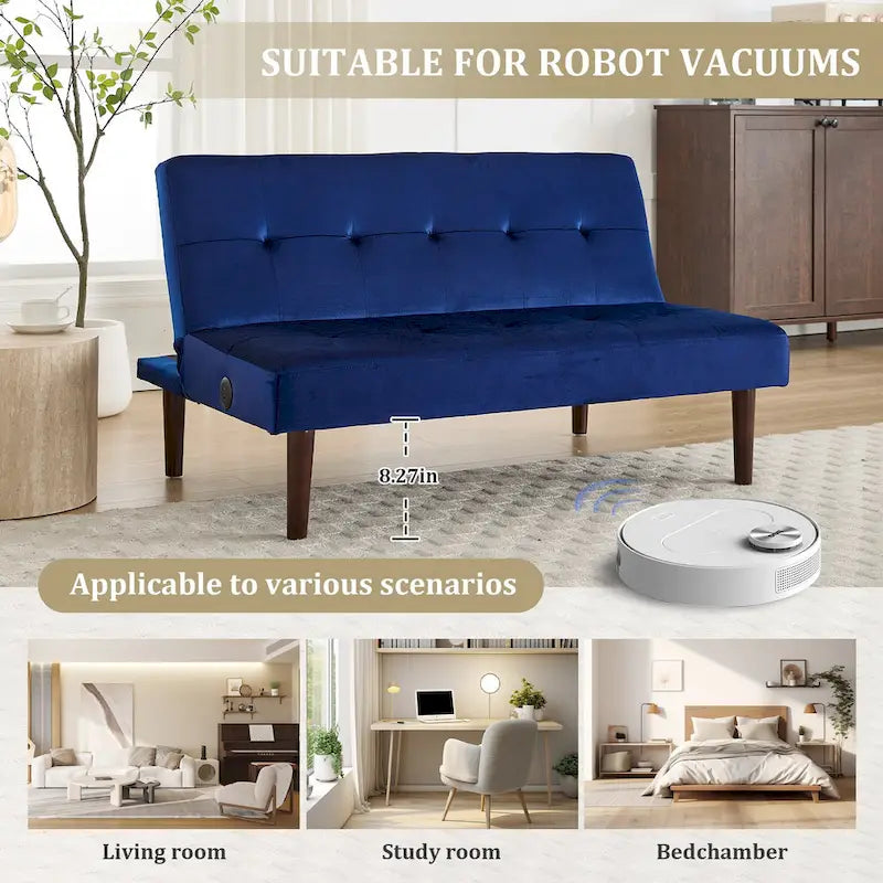 Mini Folding Futon Sofa Bed,45 Small Loveseat Couch with Adjustable Backrest & Charging Port, Modern Sleeper Recliner