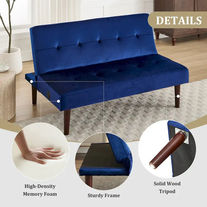 Mini Folding Futon Sofa Bed,45 Small Loveseat Couch with Adjustable Backrest & Charging Port, Modern Sleeper Recliner