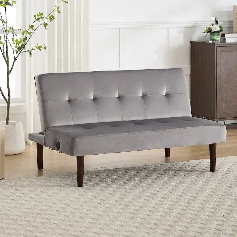 Mini Folding Futon Sofa Bed,45 Small Loveseat Couch with Adjustable Backrest & Charging Port, Modern Sleeper Recliner