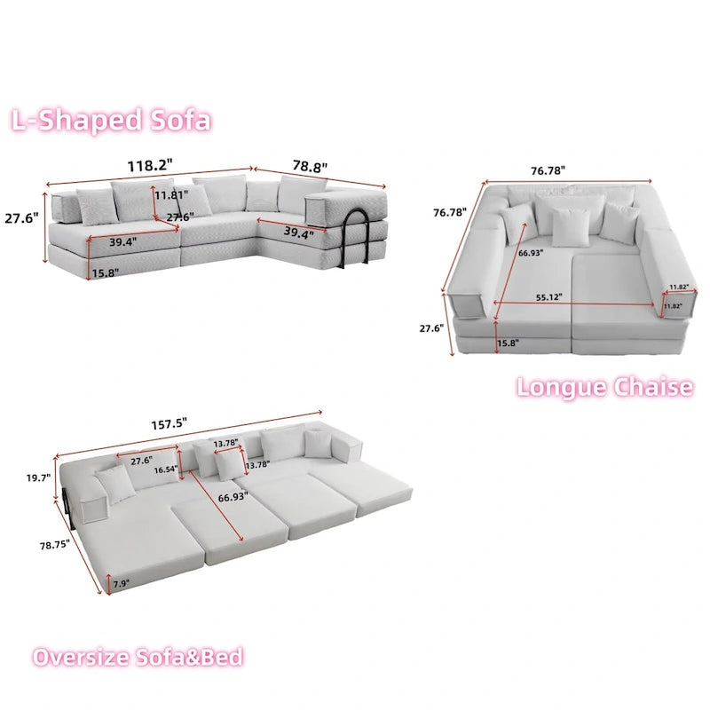 118.2  Oversized Upholstered Sectional Sofa Set, DIY Corduroy Sofa