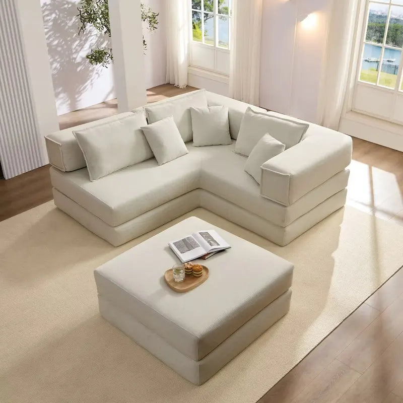 118.2  Oversized Upholstered Sectional Sofa Set, DIY Corduroy Sofa