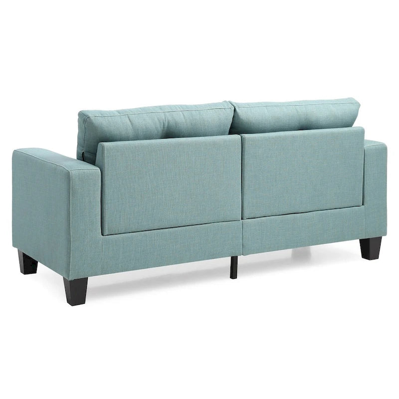 Divano dritto tuftato in twill con braccioli quadrati - 71 - Verde acqua