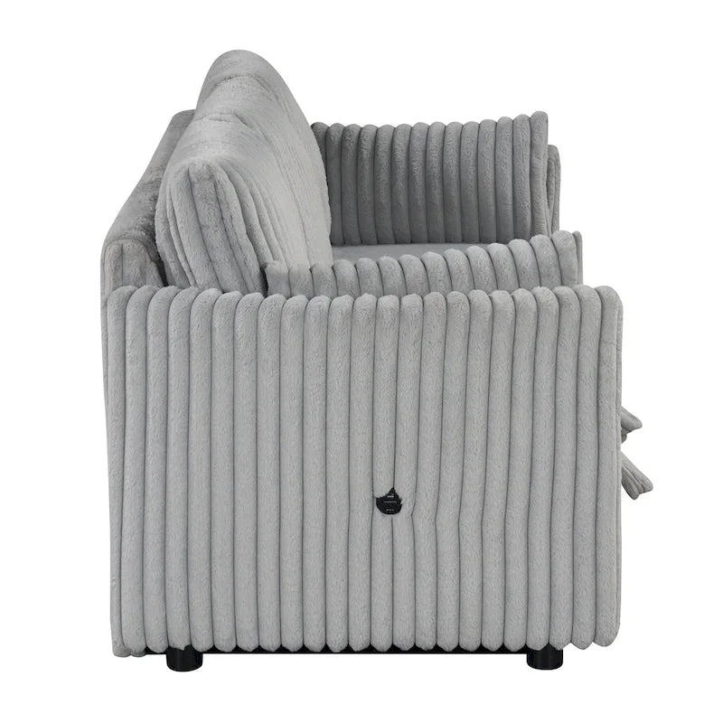 Divano letto angolare moderno in tessuto con USB e 2 cuscini