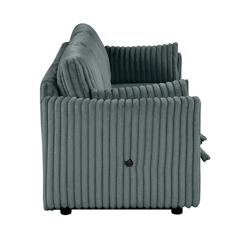 Divano letto angolare moderno in tessuto con USB e 2 cuscini