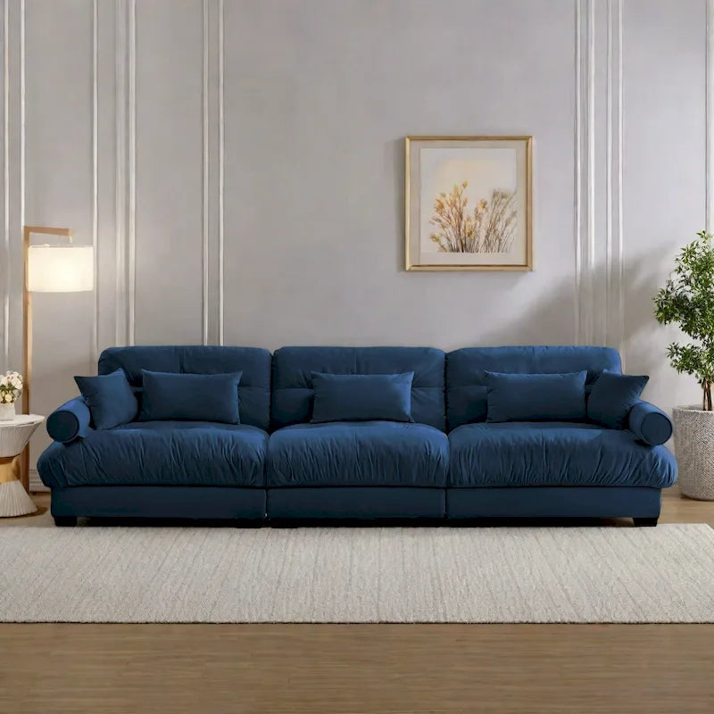 130 modulares 5-Sitzer-Sofa aus Samt mit Cloud-Kissen, Ecksofa und gepolsterten Kopfstützen