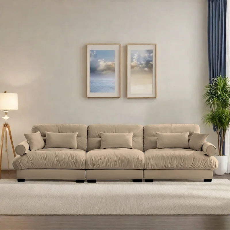 130 modulares 5-Sitzer-Sofa aus Samt mit Cloud-Kissen, Ecksofa und gepolsterten Kopfstützen