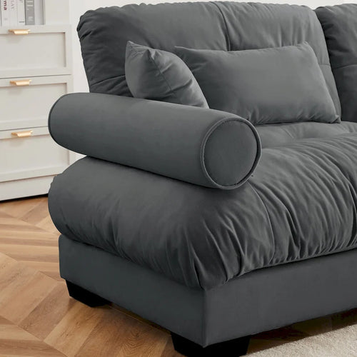 130 Velvet Modular 5-Seat Sofa with Cloud Cushion Sectional and Bolster Headrests