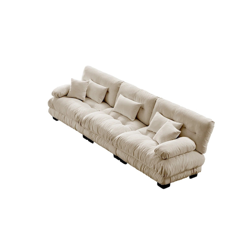 133.8 Chenille 4-Seat Sofa with Round Bolster Armrests, Deep Seat Cushions for Living Room