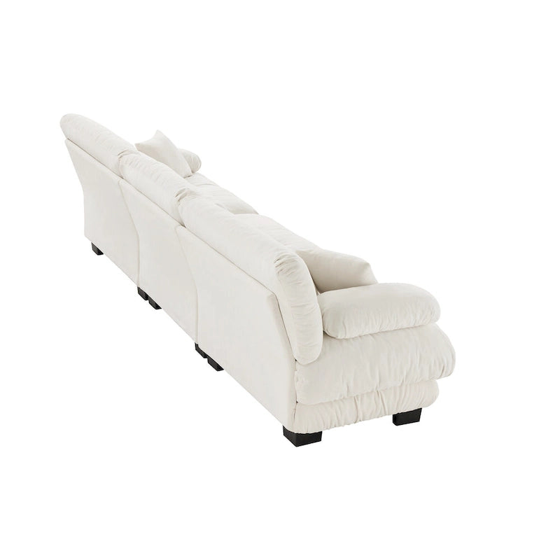 133.8 Chenille 4-Seat Sofa with Round Bolster Armrests, Deep Seat Cushions for Living Room