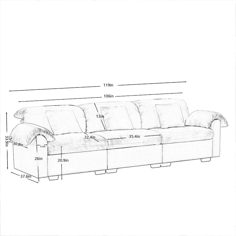 119 Velvet 4-Seater Sofa with Storage - Flexible Design And Luxurious Comfort