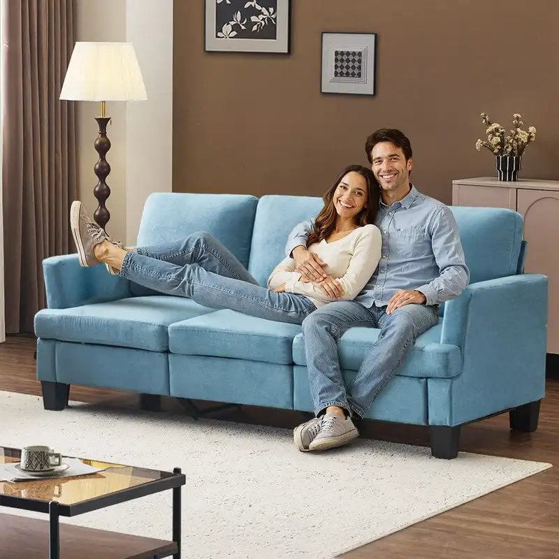 83.5 Upholstered Square Arm Suede Sofa
