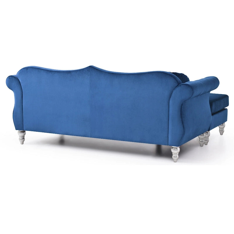 Divano componibile Chesterfield in velluto trapuntato con cuscini decorativi - 81 - Blu