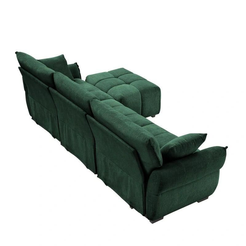 110.2 Chenille Three Seater Upholstered Sofa, 1 Ottoman