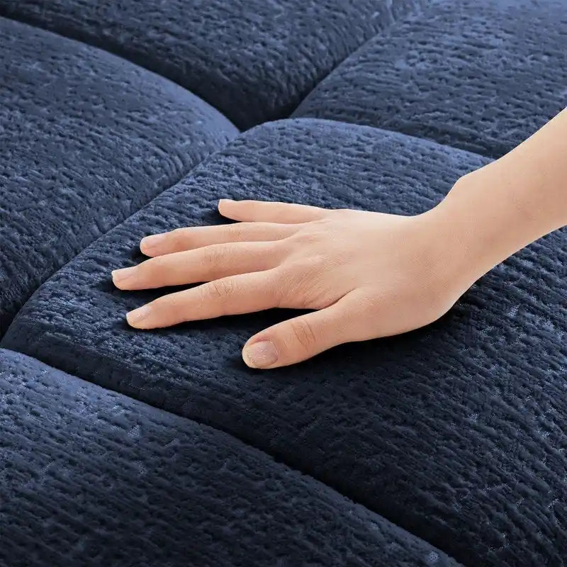 110.2 Chenille Three Seater Upholstered Sofa, 1 Ottoman
