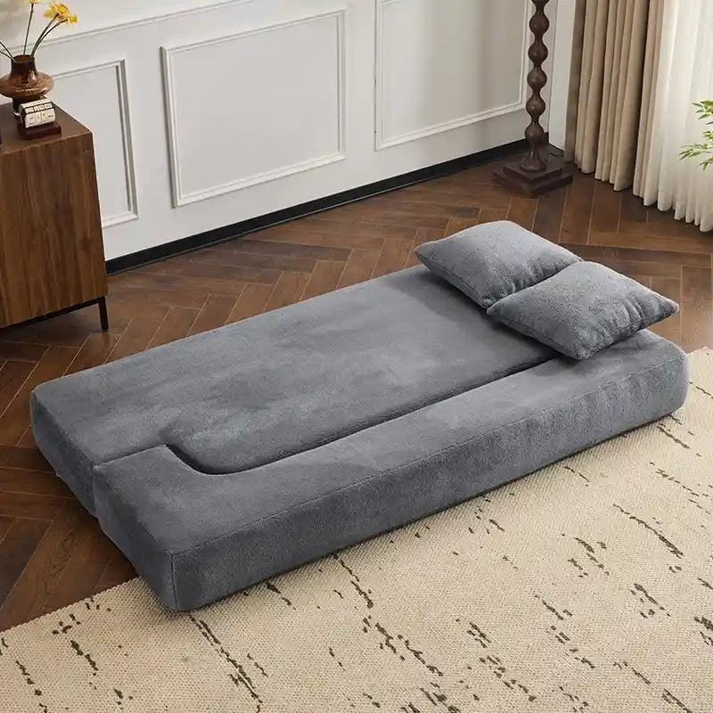 Divano Sezionale Trasformabile con 3 Sgabelli Pouf - Letto Pieghevole in Schiuma di Supporto, Chaise Longue Compatta in ciniglia