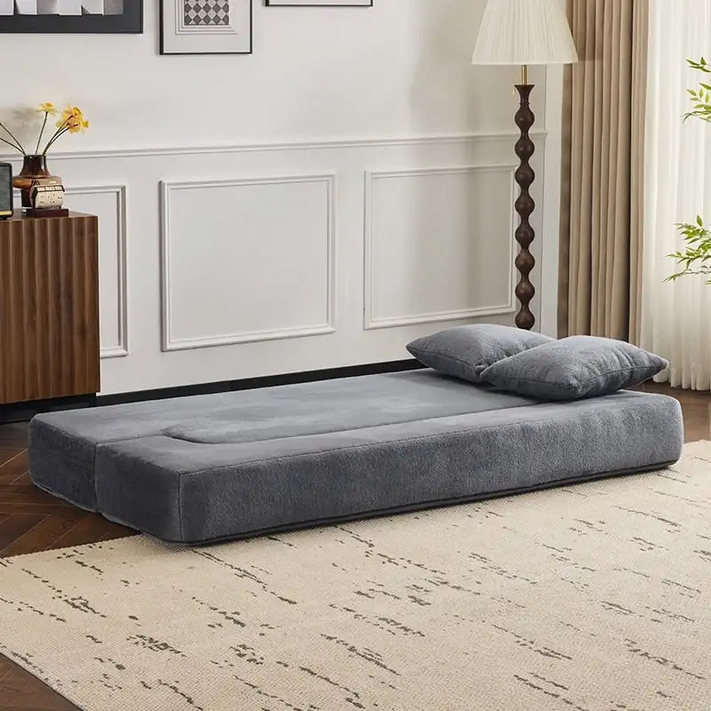 Divano Sezionale Trasformabile con 3 Sgabelli Pouf - Letto Pieghevole in Schiuma di Supporto, Chaise Longue Compatta in ciniglia