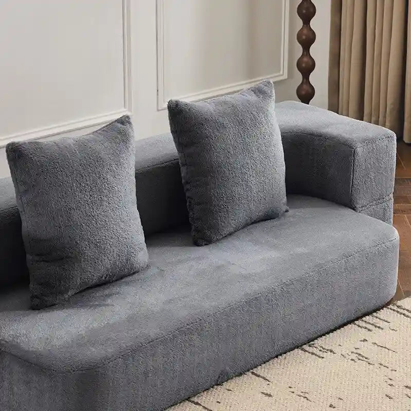 Divano Sezionale Trasformabile con 3 Sgabelli Pouf - Letto Pieghevole in Schiuma di Supporto, Chaise Longue Compatta in ciniglia