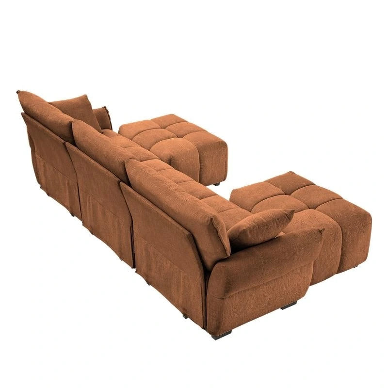110.2 Chenille 3 Seater Upholstered Sofa, 2 Ottoman