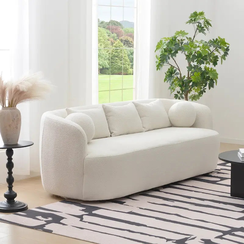 KINWELL Sherpa Boucle Upholstered 3-Seater Sofa Couch, 85 W