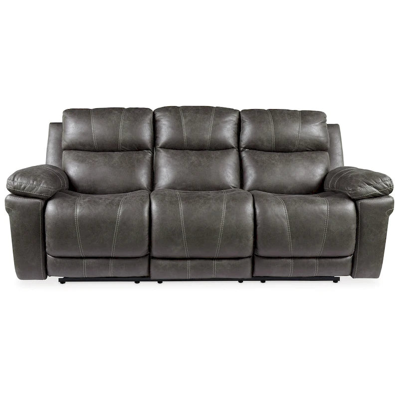Ben Power Recliner Adjustable Headrest Sofa, 89 Inch Gray Faux Leather