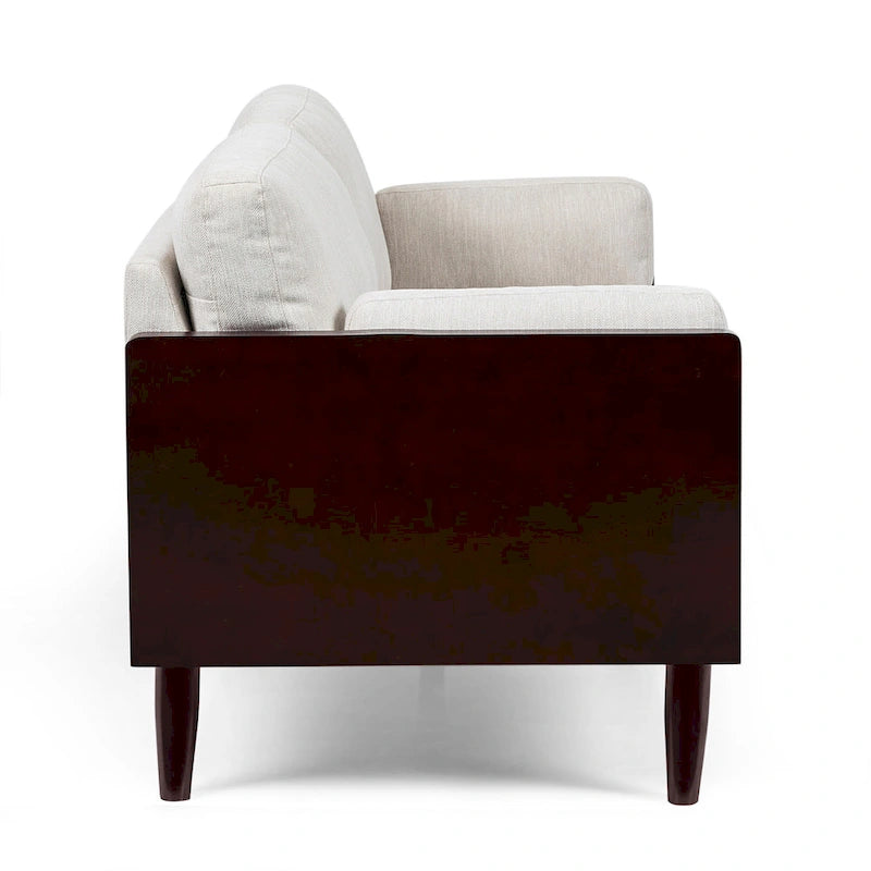 Sofa, 77 Inch, 2 Seater, Retro Style Tapered Wood Legs, Plush Beige