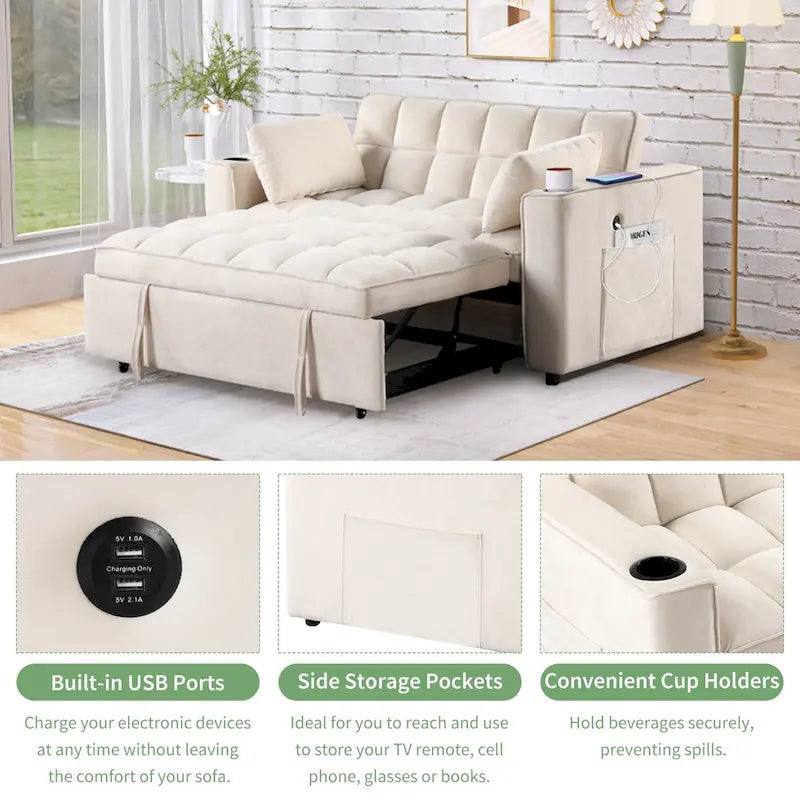 Divano letto multifunzionale Roomfitters 58 4-1 con portabicchieri e porta USB per soggiorno o appartamento