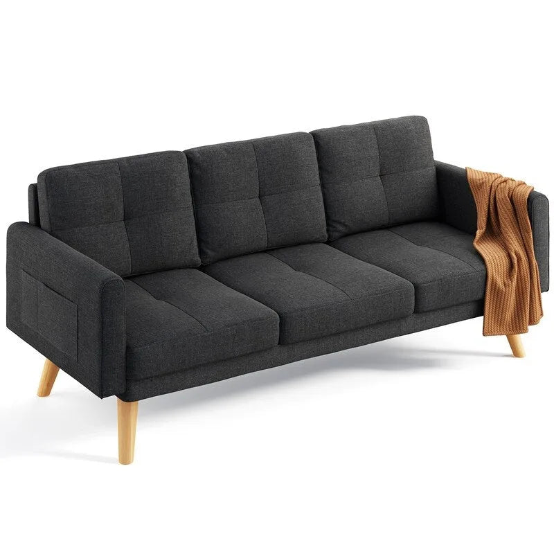 67 Sofa Couch with Soft Armrest Small Sofa Seat with 3 Comfy Pillows3-Seater Couch for Livingroom